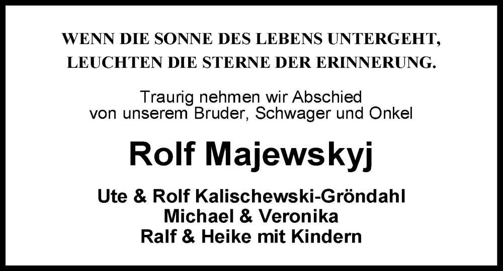  Traueranzeige für Rolf Majewskyj vom 24.05.2023 aus Nordwest-Zeitung