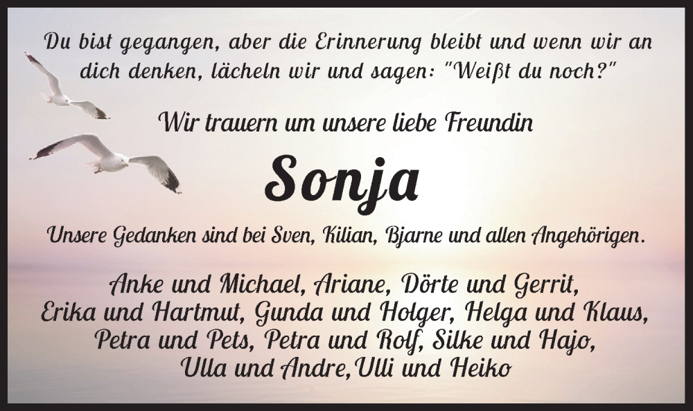  Traueranzeige für Sonja Temmen vom 05.05.2023 aus Nordwest-Zeitung