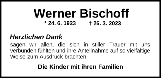 Traueranzeige von Werner Bischoff von Nordwest-Zeitung