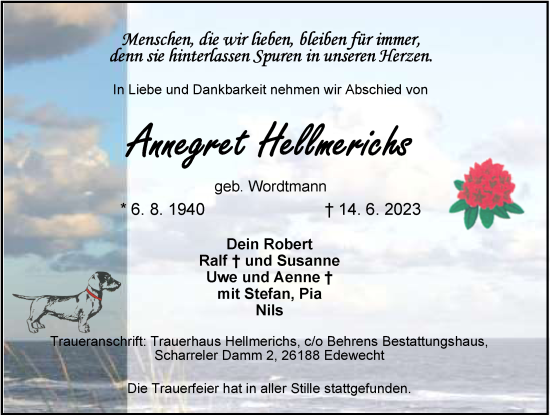 Traueranzeige von Annegret Hellmerichs von Nordwest-Zeitung