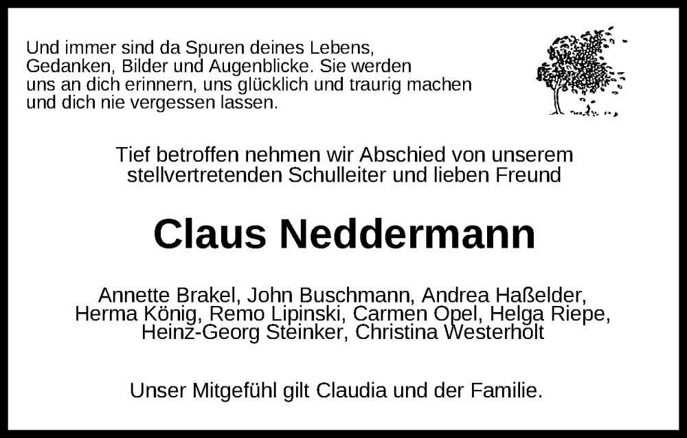  Traueranzeige für Claus Neddermann vom 24.06.2023 aus Nordwest-Zeitung