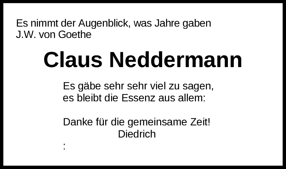  Traueranzeige für Claus Neddermann vom 24.06.2023 aus Nordwest-Zeitung