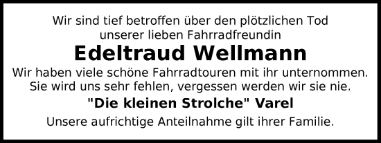 Traueranzeige von Edeltraud Wellmann von Nordwest-Zeitung