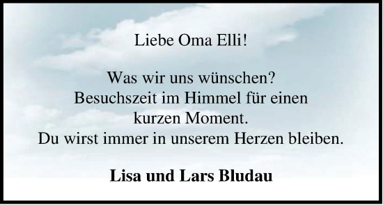 Traueranzeige von Elli Bootsmann von Nordwest-Zeitung