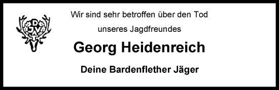 Traueranzeige von Georg Heidenreich von Nordwest-Zeitung