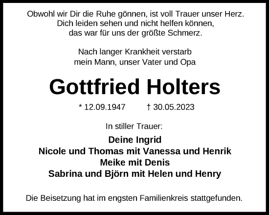 Traueranzeige von Gottfried Holters von Nordwest-Zeitung