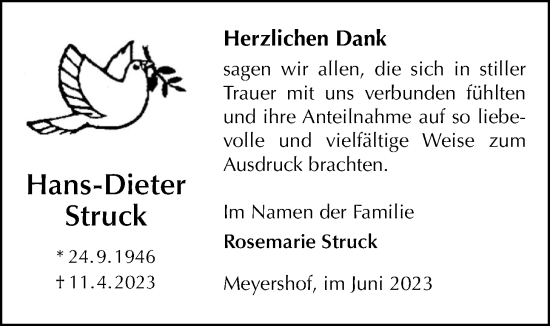 Traueranzeige von Hans-Dieter Struck von Nordwest-Zeitung