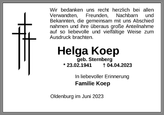 Traueranzeige von Helga Koep von Nordwest-Zeitung