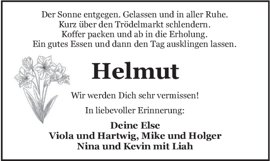 Traueranzeige von Helmut Jürgens von Nordwest-Zeitung
