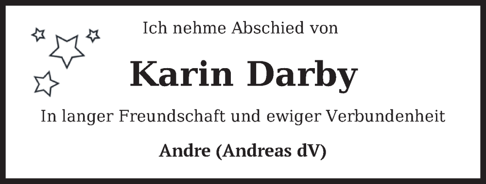  Traueranzeige für Karin Darby vom 13.06.2023 aus Nordwest-Zeitung