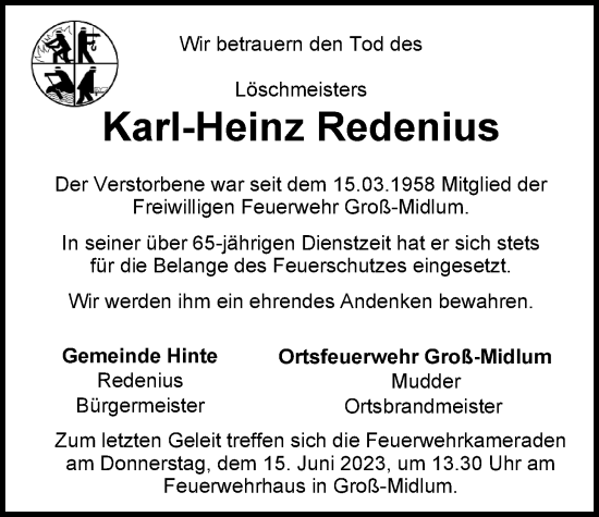 Traueranzeige von Karl-Heinz Redenius von Emder Zeitung