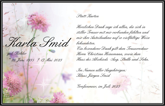 Traueranzeige von Karla Smid von Nordwest-Zeitung