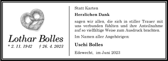 Traueranzeige von Lothar Bolles von Nordwest-Zeitung