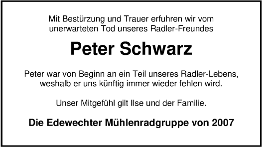 Traueranzeige von Peter Schwarz von Nordwest-Zeitung