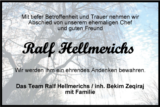 Traueranzeige von Ralf Hellmerichs von Nordwest-Zeitung