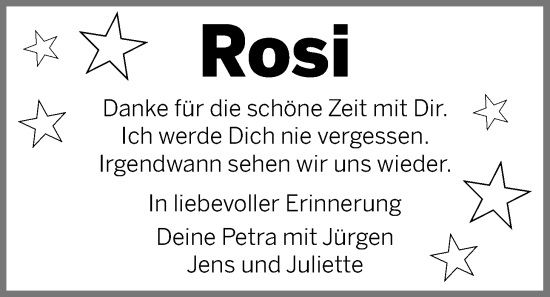 Traueranzeige von Rosemarie Quadfasel von WZ/JW/AH