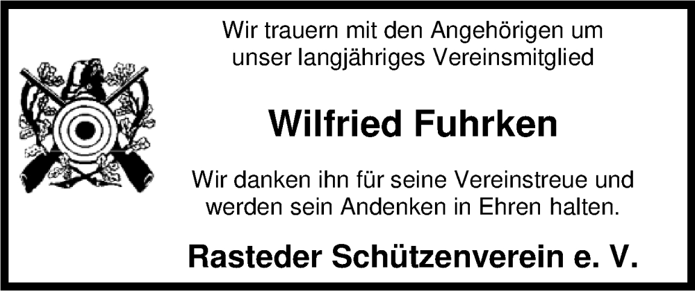  Traueranzeige für Wilfried Fuhrken vom 05.06.2023 aus Nordwest-Zeitung