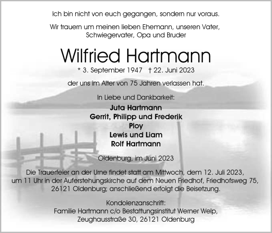 Traueranzeige von Wilfried Hartmann von Nordwest-Zeitung