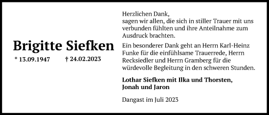 Traueranzeige von Brigitte Siefken von Nordwest-Zeitung