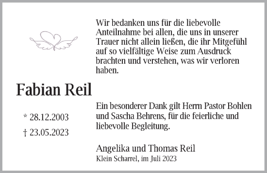 Traueranzeige von Fabian Reil von Nordwest-Zeitung