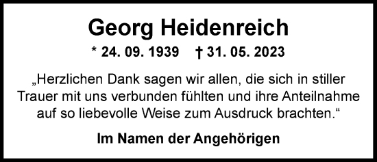 Traueranzeige von Georg Heidenreich von Nordwest-Zeitung