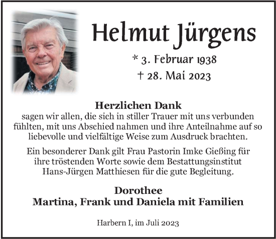 Traueranzeige von Helmut Jürgens von Nordwest-Zeitung