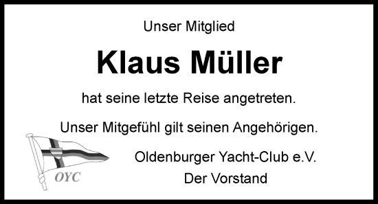 Traueranzeige von Klaus Müller von Nordwest-Zeitung