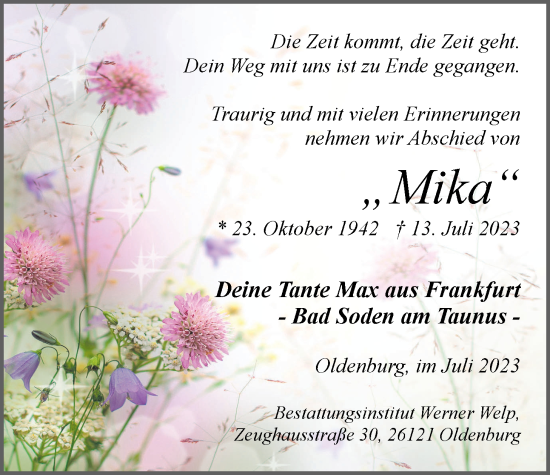 Traueranzeige von Marika Kastner von Nordwest-Zeitung