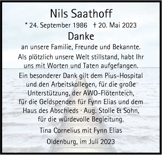 Traueranzeige von Nils Saathoff von Nordwest-Zeitung