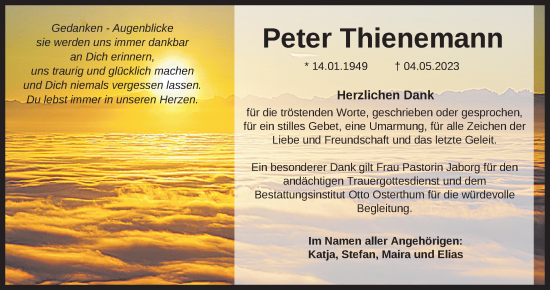 Traueranzeige von Peter Thienemann von Nordwest-Zeitung