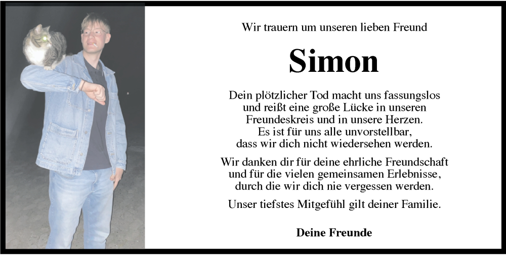  Traueranzeige für Simon Janssen vom 18.07.2023 aus WZ/JW/AH