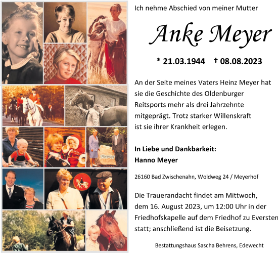 Traueranzeige von Anke Meyer von Nordwest-Zeitung