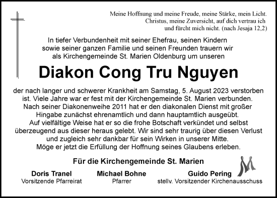 Traueranzeige von Cong Tru Nguyen von Nordwest-Zeitung