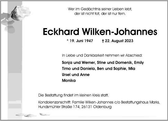 Traueranzeige von Eckhard Wilken-Johannes von Nordwest-Zeitung