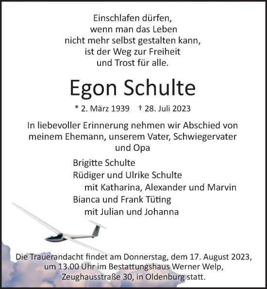 Traueranzeige von Egon Schulte von Nordwest-Zeitung