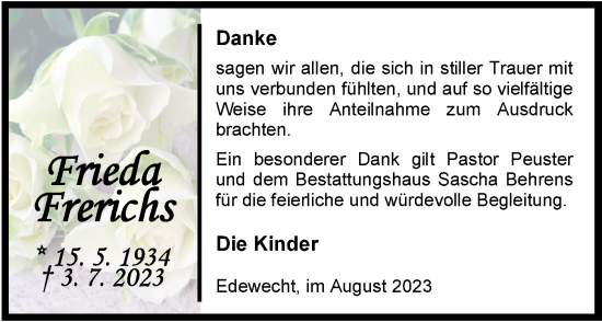 Traueranzeige von Frieda Frerichs von Nordwest-Zeitung