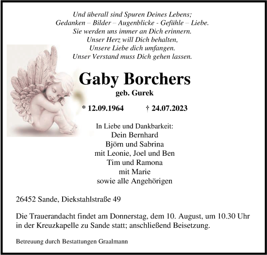 Traueranzeige von Gabriele Borchers von WZ/JW/AH