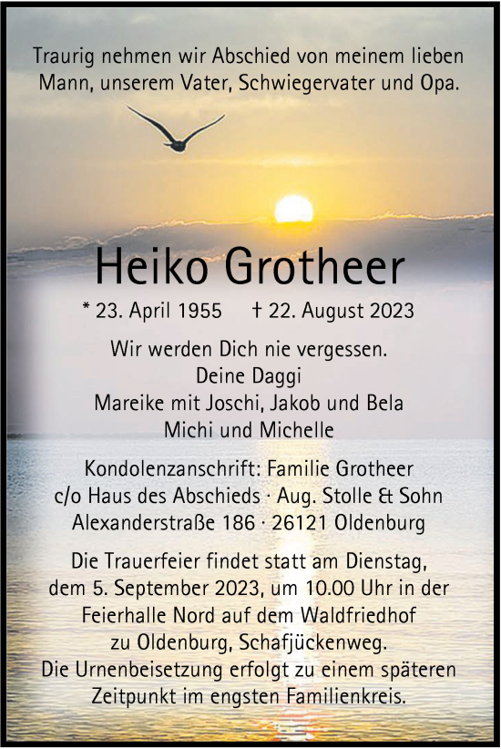 Traueranzeige von Heiko Grotheer von Nordwest-Zeitung