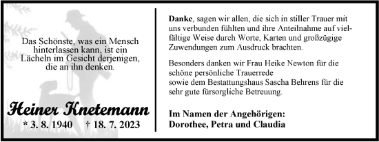 Traueranzeige von Heiner Knetemann von Nordwest-Zeitung