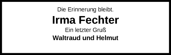 Traueranzeige von Irma Fechter von Nordwest-Zeitung