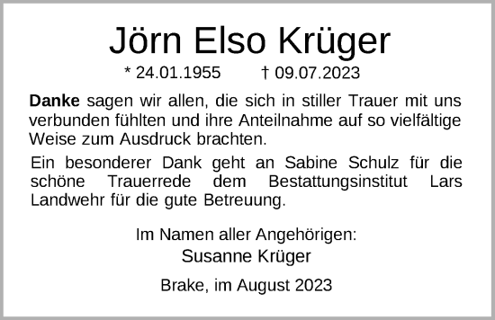 Traueranzeige von Jörn Elso Krüger von Nordwest-Zeitung