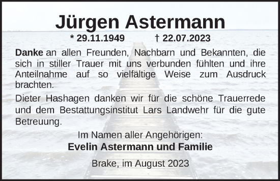 Traueranzeige von Jürgen Astermann von Nordwest-Zeitung