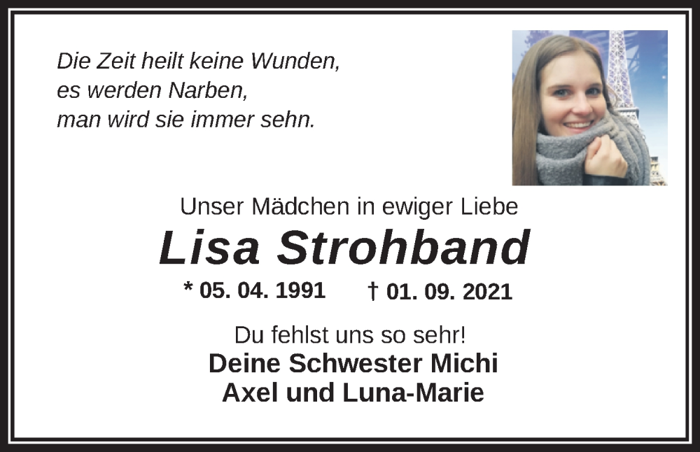  Traueranzeige für Lisa Strohband vom 01.09.2023 aus Nordwest-Zeitung