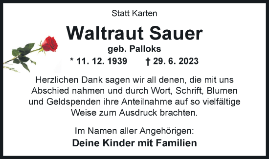 Traueranzeige von Waltraut Sauer von Nordwest-Zeitung
