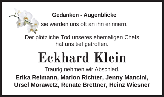 Traueranzeige von Eckhard Klein von Nordwest-Zeitung