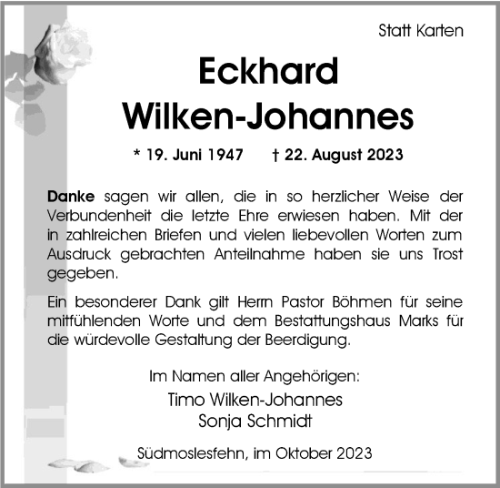 Traueranzeige von Eckhard Wilken-Johannes von Nordwest-Zeitung