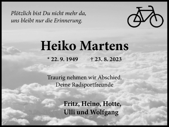 Traueranzeige von Heiko Martens von Nordwest-Zeitung