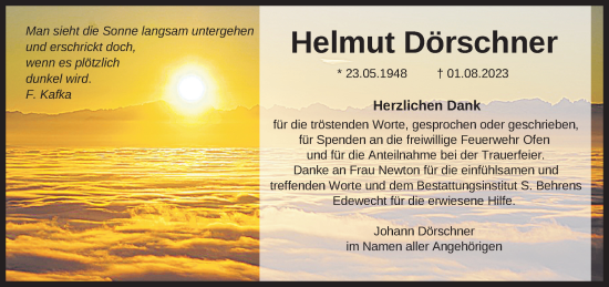 Traueranzeige von Helmut Dörschner von Nordwest-Zeitung