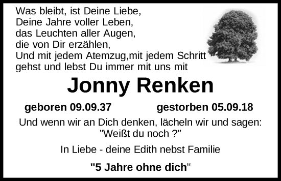 Traueranzeige von Jonny Renken von Nordwest-Zeitung
