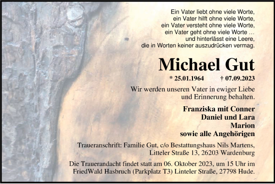Traueranzeige von Michael Gut von Nordwest-Zeitung